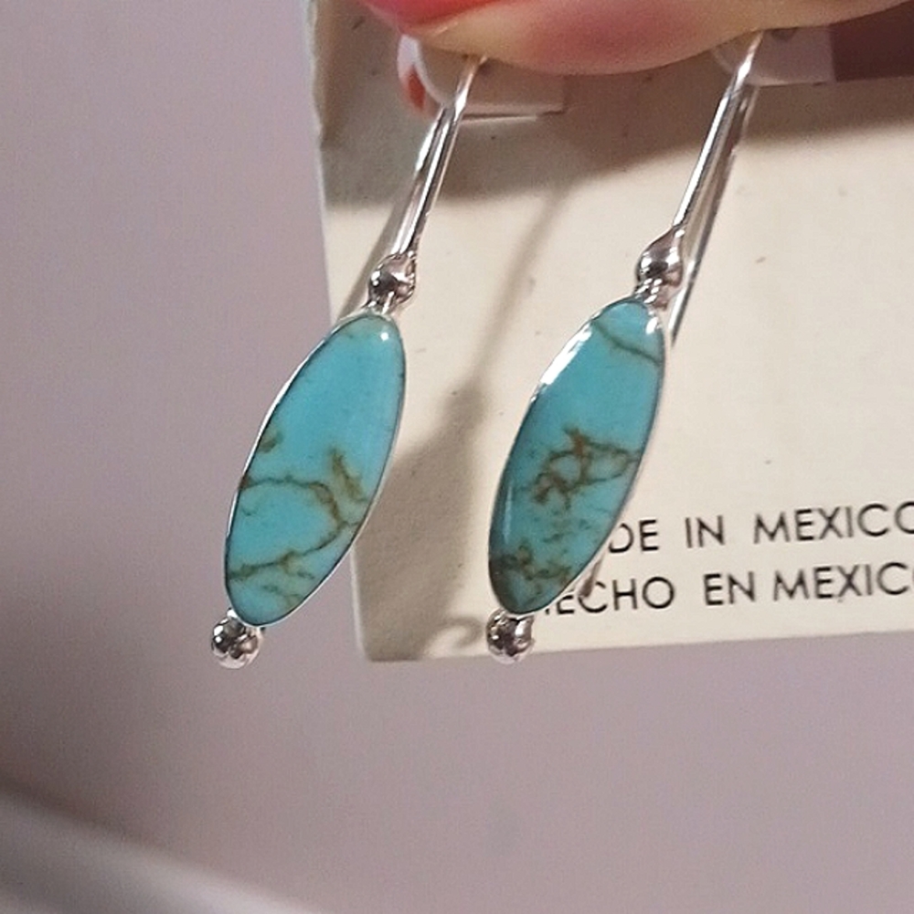 SEED & SAGE Sterling Silver Simulated Turquoise Drop Earrings Crafted In… - Picture 5 of 7